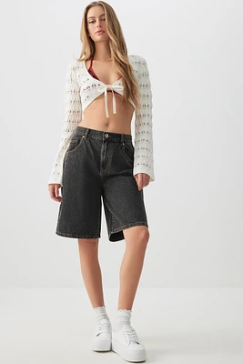Ardene Low Rise Jorts in Black | Size 7 | 100% Cotton
