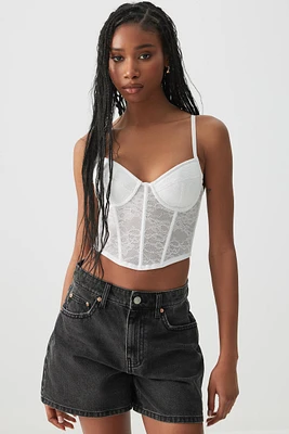 Ardene Ultra Crop Lace Bustier in White | Size | Nylon/Elastane