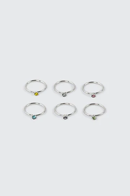 Ardene 6-Pack Nose Rings with Colorful Stones