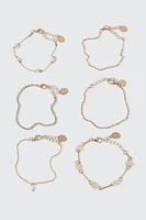 Ardene 6-Pack Pearl & Flower Chain Bracelets in Gold