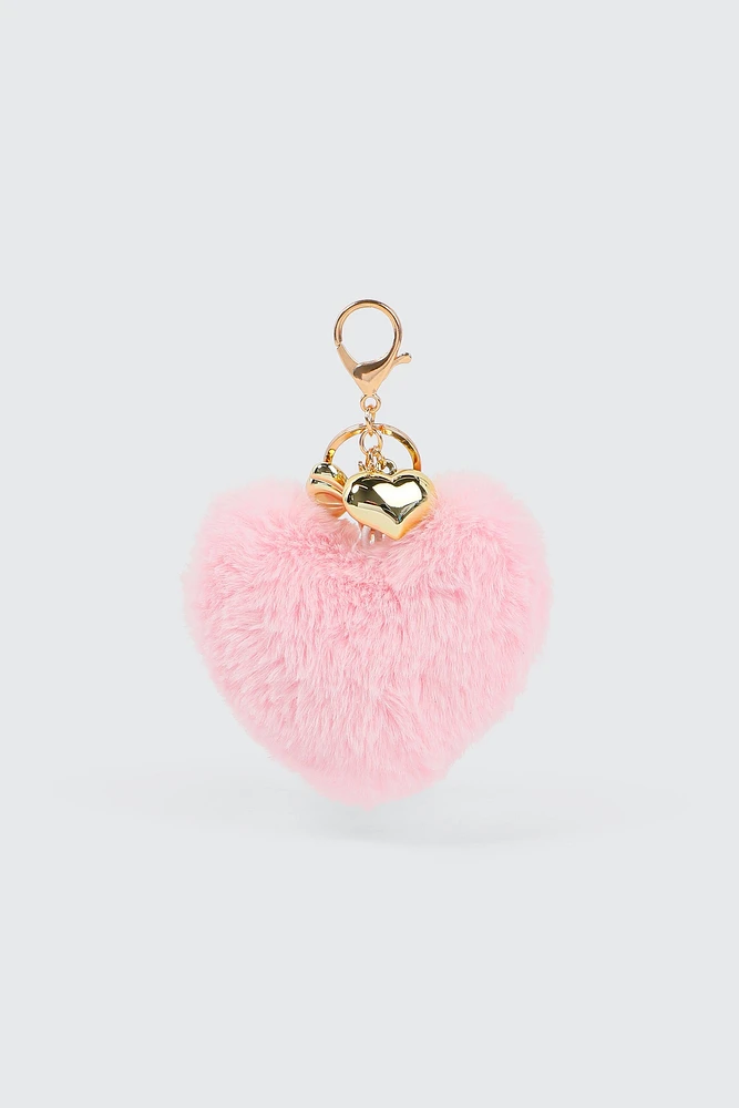 Ardene Plushie Heart Keychain in Light Pink