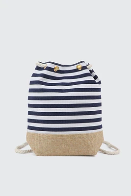 Ardene Striped Backpack with Rope Straps in Dark Blue | Polyester
