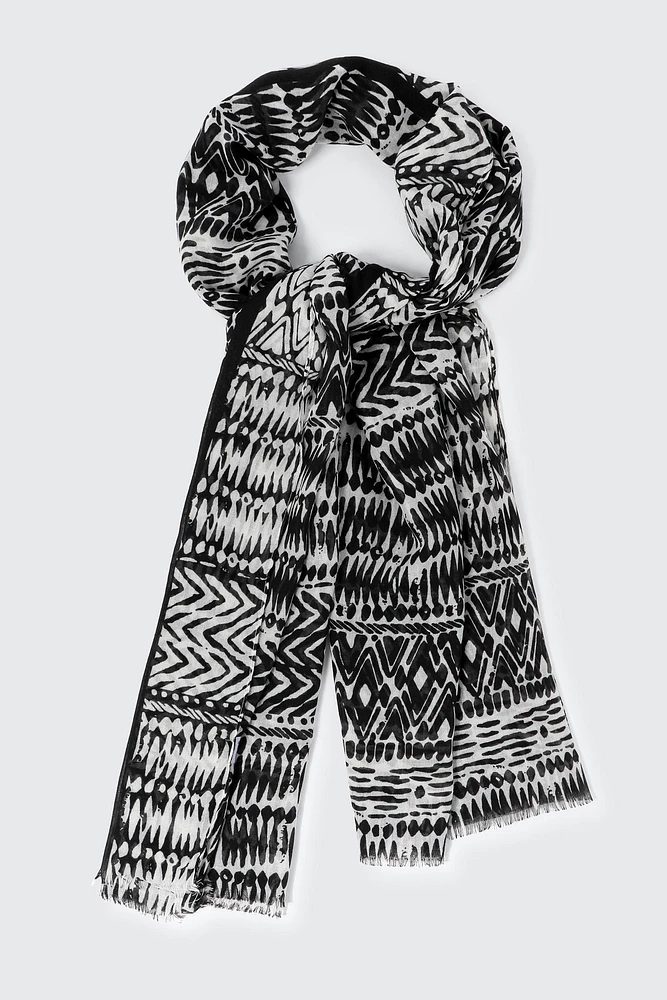 Ardene Printed Scarf in Black | Polyester