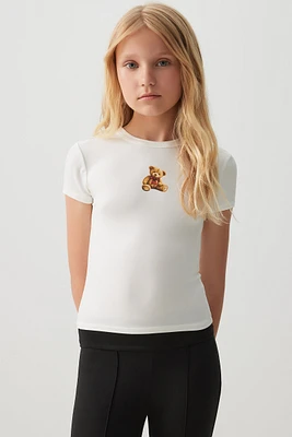 Ardene Kids Printed Crew Neck T-Shirt in | Size | Polyester/Elastane