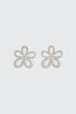 Ardene Embellished Flower Earrings in Silver | Stainless Steel