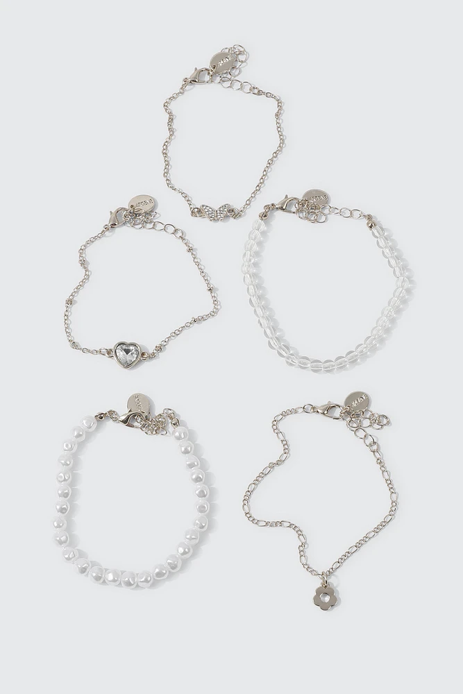 Ardene 5-Pack Daisy & Butterfly Bracelets in Silver