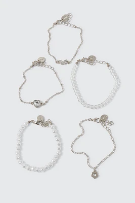 Ardene 5-Pack Daisy & Butterfly Bracelets in Silver