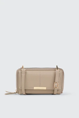 Ardene Crossbody Wallet in Beige | 100% Recycled Polyester/Faux Leather | Eco-Conscious