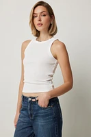 Ardene Basic Rib High Neck Tank Top in White | Size Large | Cotton/Elastane | Eco-Conscious
