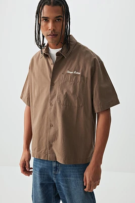 Ardene Man Short Sleeve Boxy Shirt For Men in Brown | Size Medium | Cotton/Elastane