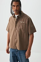 Ardene Man Short Sleeve Boxy Shirt For Men in Brown | Size Medium | Cotton/Elastane