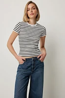 Ardene Short Rib Crew Neck T-Shirt in White | Size | Cotton/Elastane