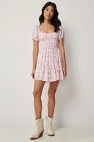 Ardene Babydoll Mini Dress with Puff Sleeves in Light Pink | Size Large | Polyester/Rayon