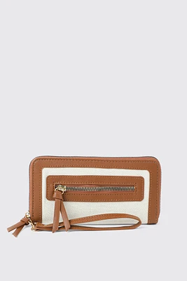 Ardene Faux Leather Trim Canvas Accordion Wallet in Cognac | 100% Recycled Polyester/Faux Leather | Eco-Conscious