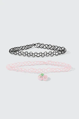 Ardene Kids 2-Pack Cherry Chokers in Light Pink