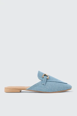 Ardene Mules with Gold Buckle in Light Blue | Size | Eco-Conscious