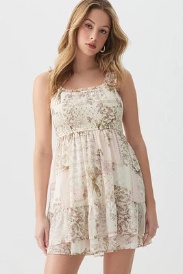 Ardene Printed Mini Chiffon Ruffle Dress in Beige | Size | Polyester