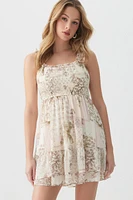 Ardene Printed Mini Chiffon Ruffle Dress in Beige | Size | Polyester