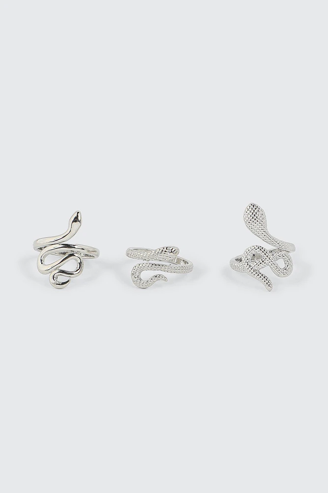 Ardene 3-Pack Snake Rings in Silver | Size