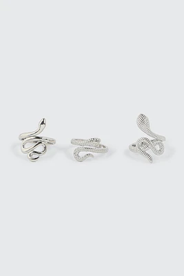 Ardene 3-Pack Snake Rings in Silver | Size