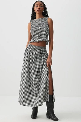 Ardene Poplin Maxi Skirt with Slit in Black | Size | 100% Cotton