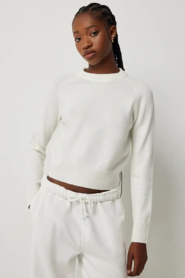 Ardene Short Raglan Crew Neck Sweater in White | Size | Polyester/Nylon