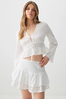 Ardene Textured Tiered Mini Skort in White | Size | 100% Cotton/Polyester