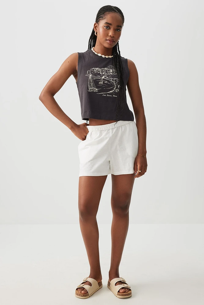 Ardene Slub Jersey Shorts in Beige | Size Large | Polyester/Elastane