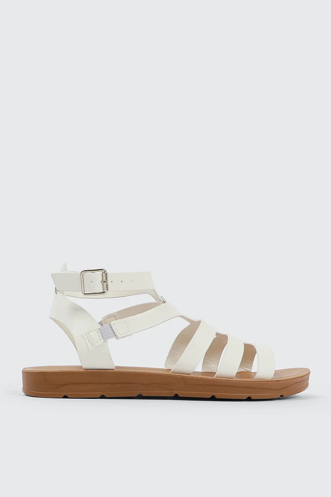 Ardene Flat Strappy Sandals in White | Size | Eco-Conscious