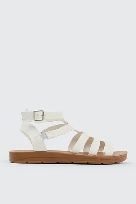 Ardene Flat Strappy Sandals in White | Size | Eco-Conscious
