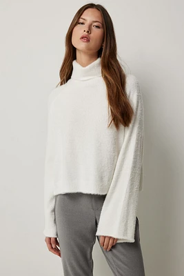 Ardene Bell Sleeve Turtleneck Sweater in White | Size Small | Nylon