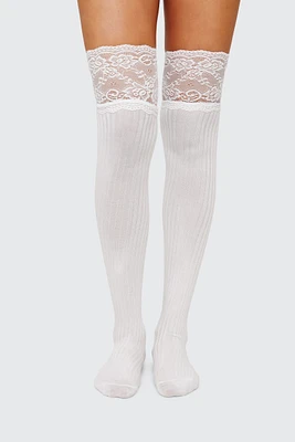 Ardene Over-the-Knee Socks with Lace Trim in | Polyester/Nylon/Spandex