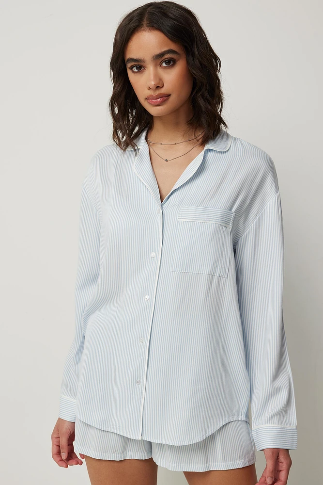 Ardene Pinstriped PJ Shirt in Light Blue | Size | 100% Viscose