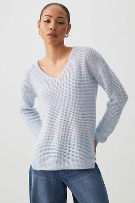 Ardene Shaker Stitch V-Neck Sweater in Light | Size | 100% Acrylic