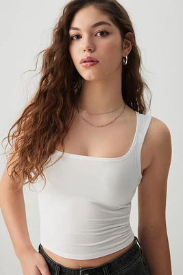 Ardene Crop Rib Trapeze Neck Tank Top in White | Size | Polyester/Elastane | Eco-Conscious