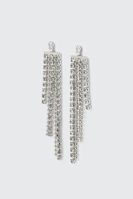 Ardene Rhinestone Waterfall Earrings in Silver | Stainless Steel