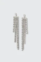 Ardene Rhinestone Waterfall Earrings in Silver | Stainless Steel