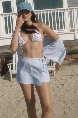 Ardene Pinstriped Wrap Skort in Light Blue | Size | Polyester/Spandex