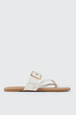 Ardene Toe Loop Flat Sandals with Chunky Buckle in | Size | Faux Leather | Eco-Conscious