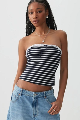 Ardene Striped Tub Top with Bow in Dark Blue | Size | Spandex/Cotton
