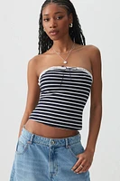 Ardene Striped Tub Top with Bow in Dark Blue | Size | Spandex/Cotton