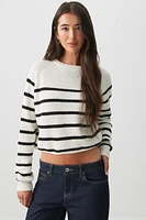 Ardene Striped Raglan Sweater in White | Size | Cotton