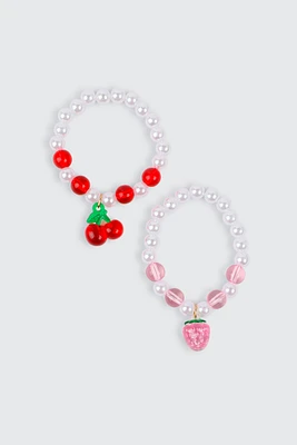 Ardene Kids 2-Pack Cherry & Strawberry Bracelets in Red