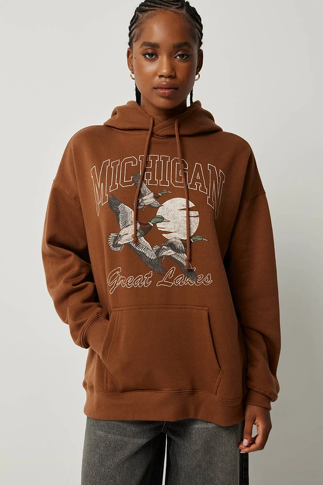 Ardene Graphic Oversized Hoodie in | Size Small | Polyester/Cotton | Fleece-Lined