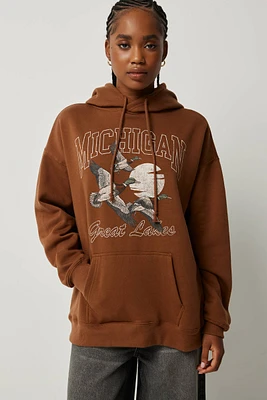 Ardene Graphic Oversized Hoodie in | Size Small | Polyester/Cotton | Fleece-Lined