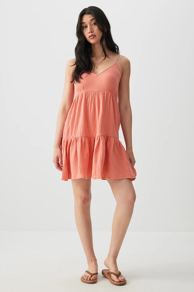 Ardene Crinkle Mini Tiered Dress in | Size | 100% Cotton