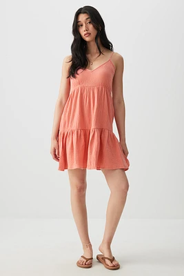 Ardene Crinkle Mini Tiered Dress in | Size | 100% Cotton