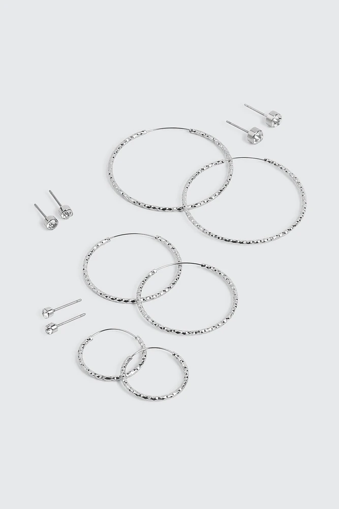 Ardene 6-Pack Hoop and Stud Earrings in Silver | Stainless Steel