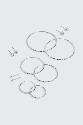 Ardene 6-Pack Hoop and Stud Earrings in Silver | Stainless Steel