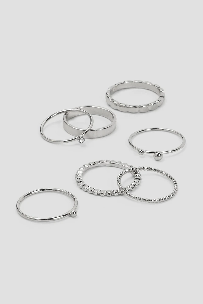 Ardene 7-Pack Assorted Rings in Silver | Size Small